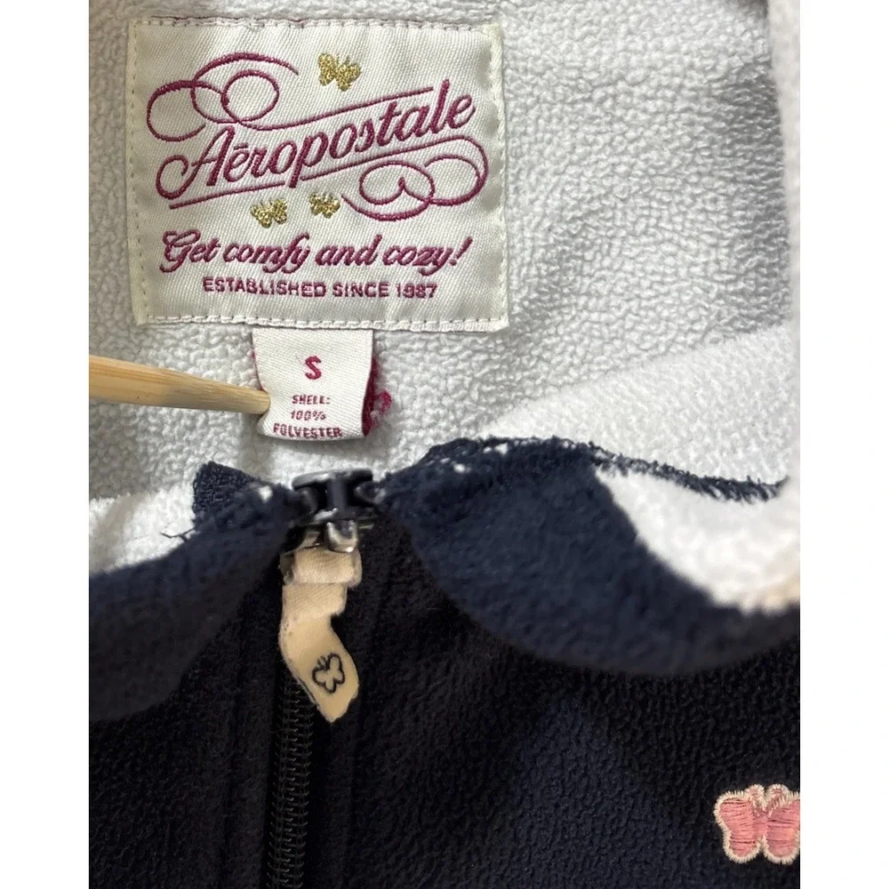 VTG Aeropostale Full‎ Zip Hoodie Women's Sz S Blue Fleece Lined Butterfly Y2K